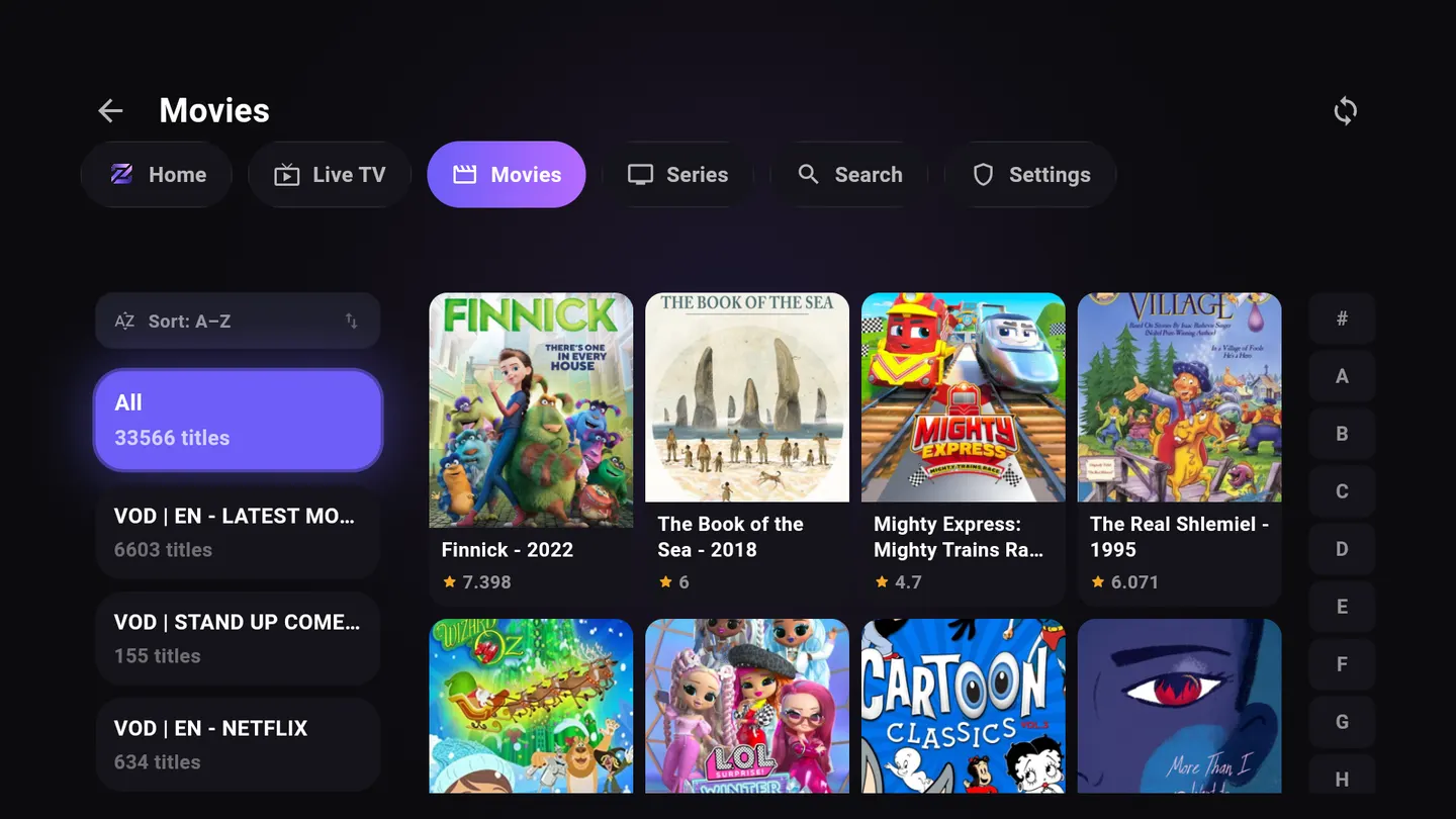 Zentro Movies library grid